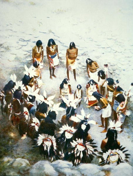 Lenya-seremoni, Walpi Pueblo, ca. 1900 (litho-farge) av F. Seth