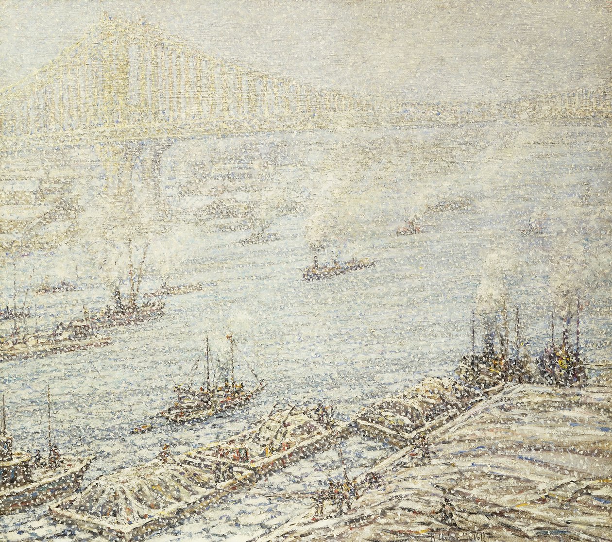 East River, New York, vinter, ca. 1915 (olje på lerret) av F. Usher de Voll