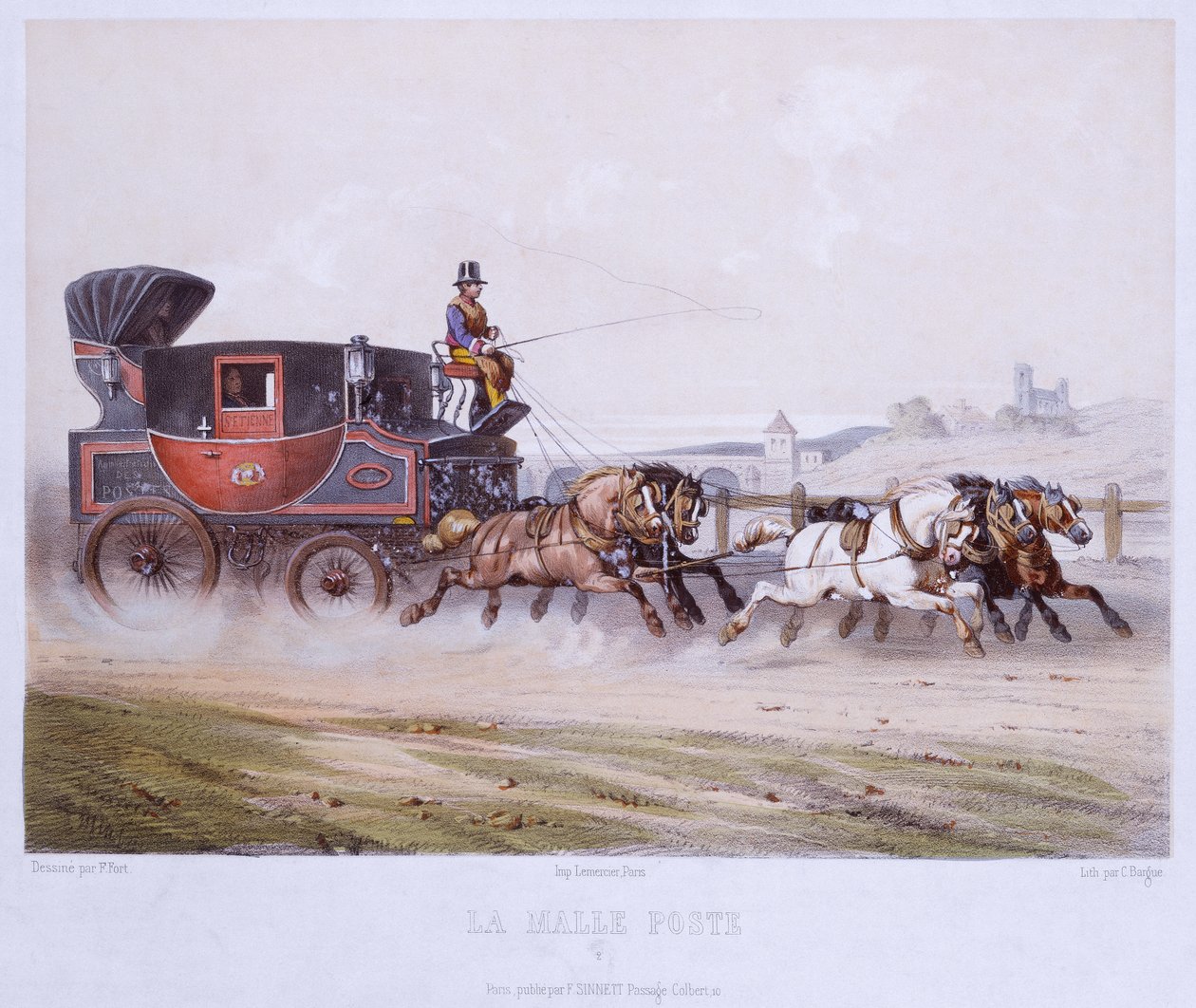 The Mail Coach, gravert av Charles Bargue (1826-83) av F. after Fort