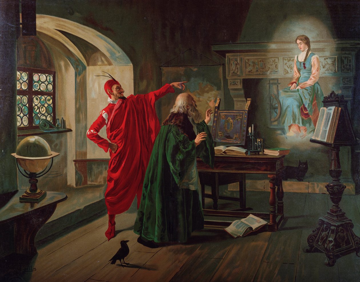 Marguerite, Faust og Mephisto Scene fra Faust av Charles Gounod (1818-1893) ca. 1900 av Fabio Cipolla