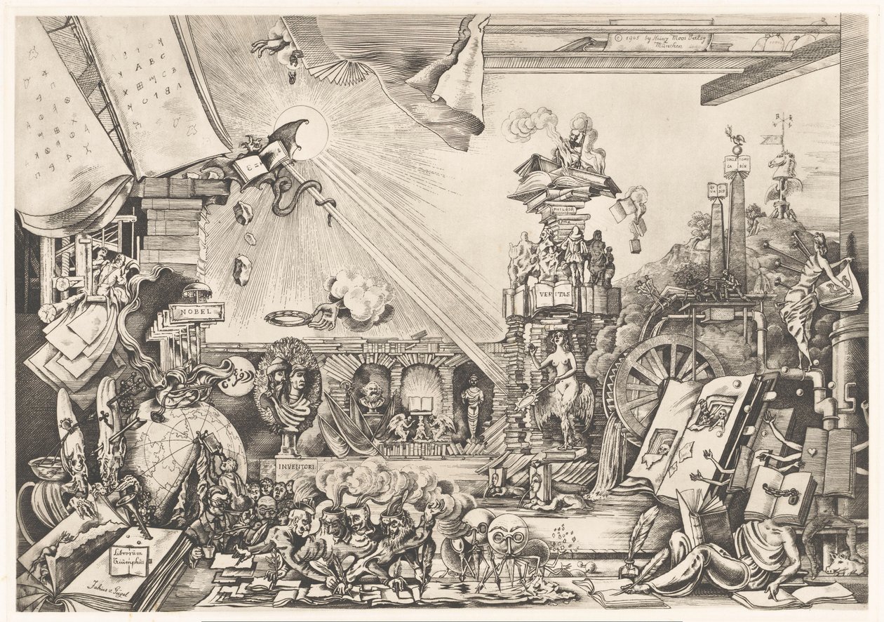 Surrealistisk ytelse Librorum Triumphus (tittel på objekt) av Fabius von Gugel (signed by artist)