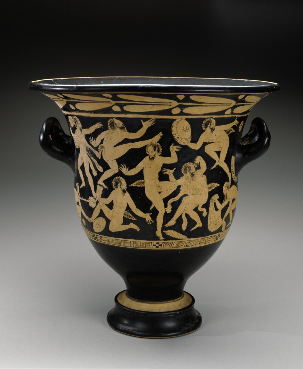 Klokkekrater med hvit figur med dansende satyrer, 400–351 f.Kr. (terrakotta) av Faliscan