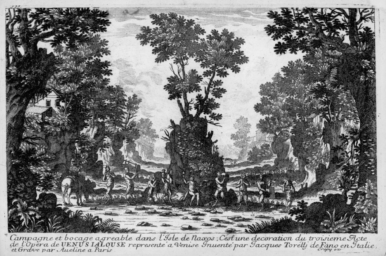 Illustrasjon for akt III av operaen "La venere gelosa"" (Venus sjalu) av Francesco Sacrati. Dekor av Jacopo Torelli av Family Aveline