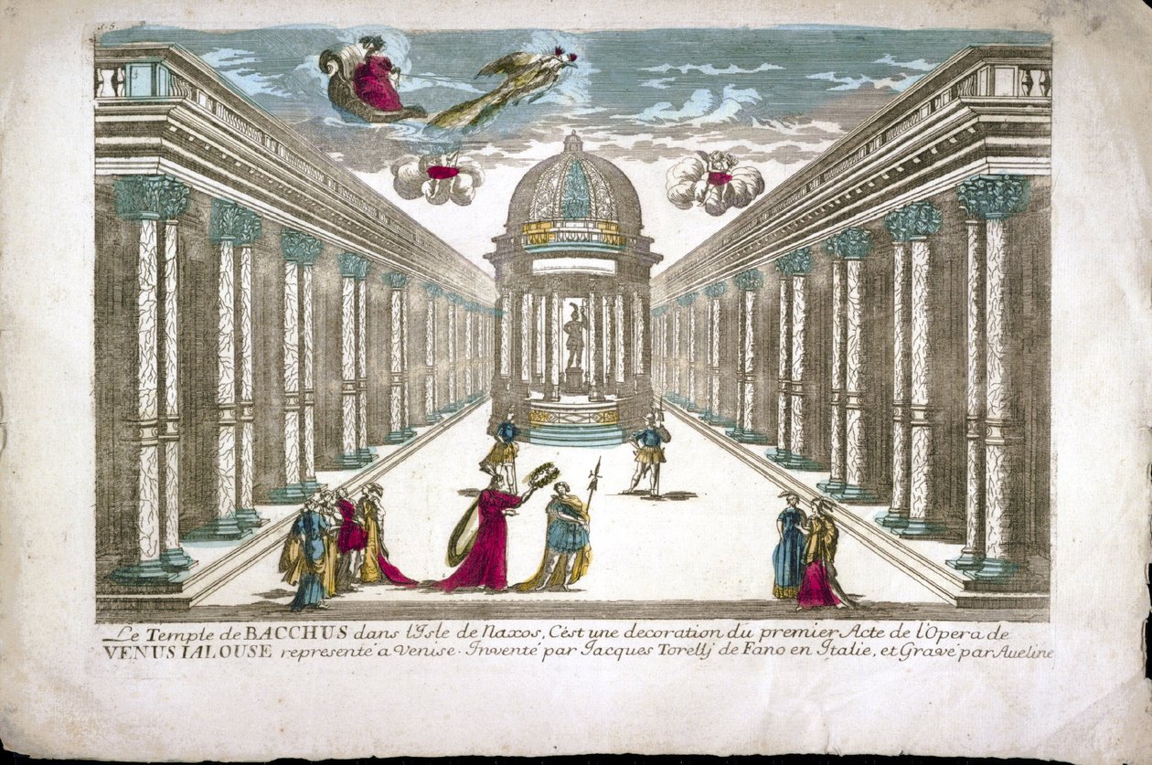 Templet til Bacchus Illustrasjon for akt I av operaen "La venere gelosa"" (Venus sjalu) av Francesco Sacrati. Dekor av Jacopo Torelli av Family Aveline