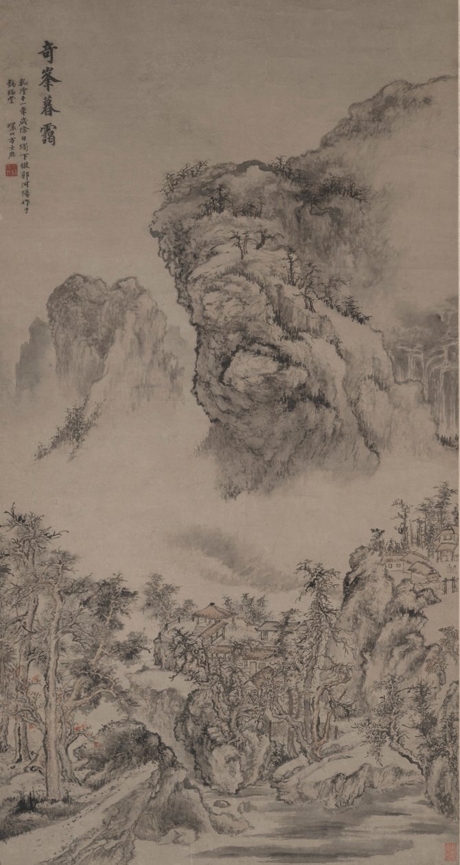 Evening Mist på Strange Peaks i stil med Guo Xi av Fang Shishu