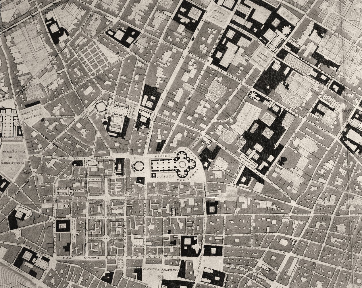 Kart over Firenze, detalj, 1843 og 1866 graveringsdetalj av 100310 av Fantozzi