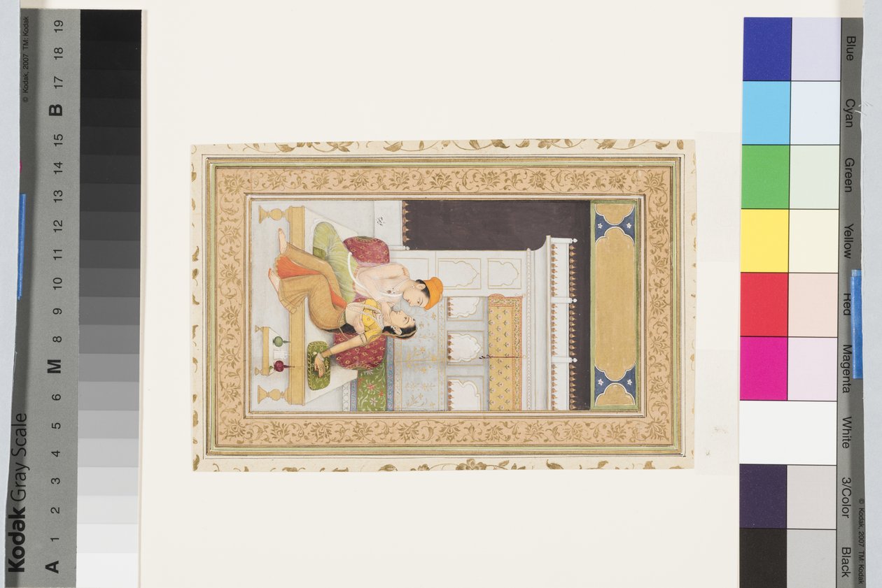Dipak Raga, ca. 1750 (ugjennomsiktig akvarell og gull på papir, montert på en albumside) av Faqir ullah Faqir ullah