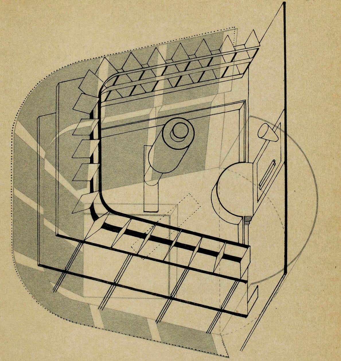 U teater. Fra Scenen på Bauhaus Scenen på Bauhaus, 1925. av Farkas Molnar