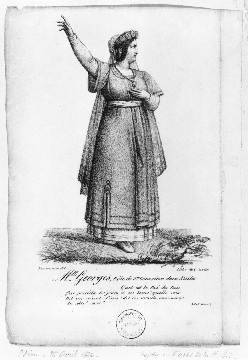 Mademoiselle George i rollen som St. Genevieve fra akt II, scene 3 av 