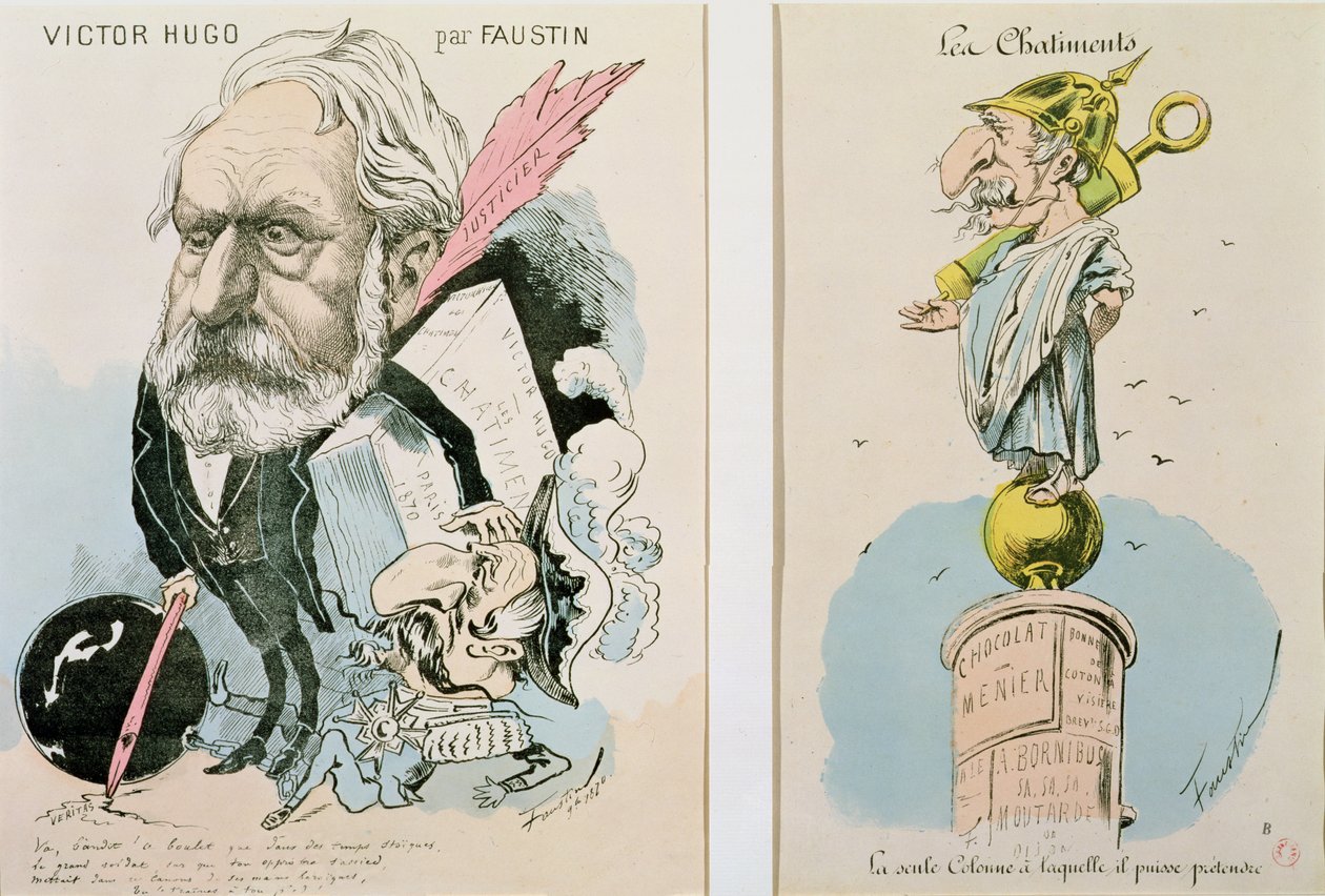 Karikaturer av Victor Hugo (1802-85) og Napoleon III (1809-73) 1870 av Faustin