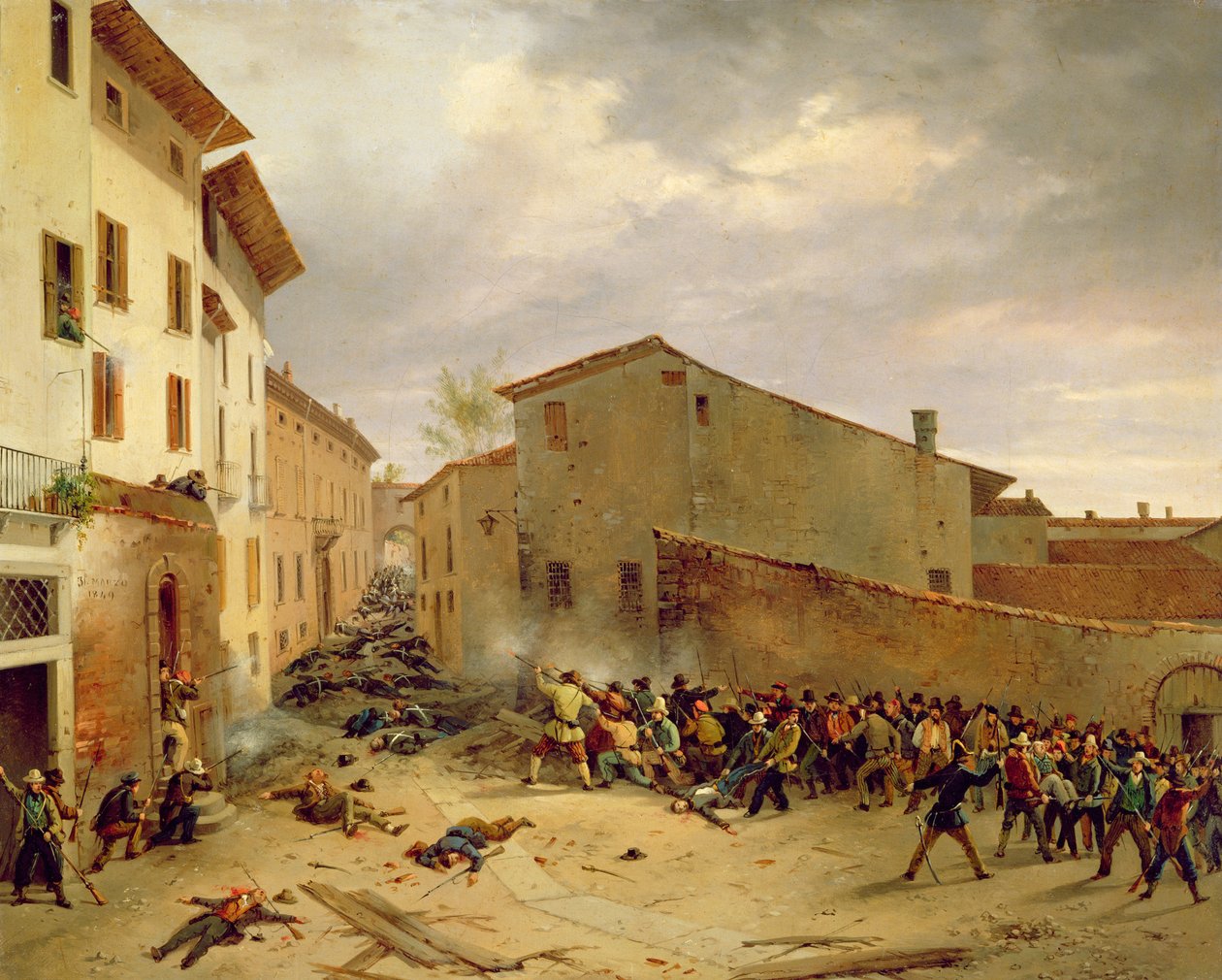 Slaget 31. mars 1849 i Via delle Consolazione i Brescia av Faustino Joli