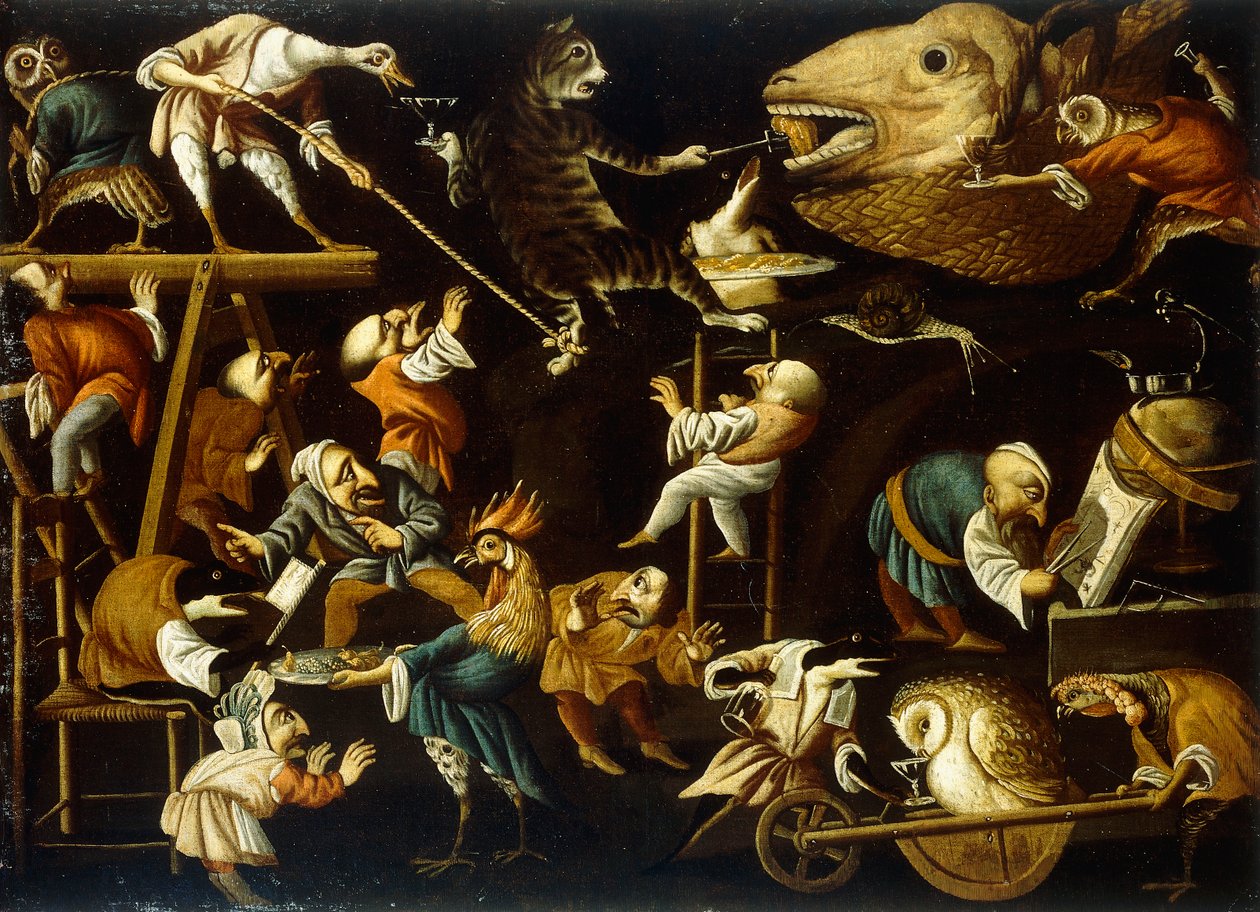 Fantasidyr og dverger som slåss, drikker og surrer av Faustino Bocchi or Boccasi