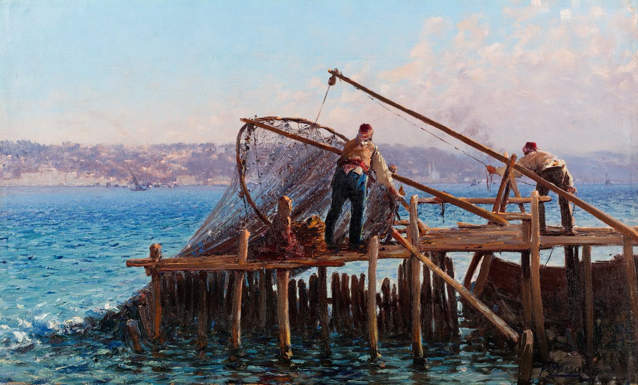 Fiskere som tar inn fangsten av Fausto Zonaro