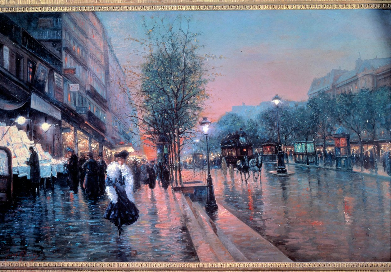 Utsikt over Grands Boulevards i Paris Maleri av Fausto Giusto (1900-tallet). 1900 Privat samling av Fausto Giusto