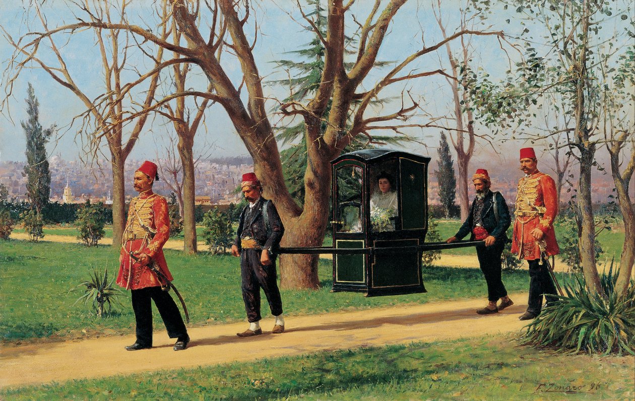 Datteren til den engelske ambassadøren som rir i en Palanquin av Fausto Zonaro