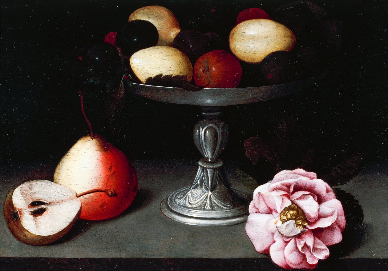 Stativ med plommer, pærer og en rose, ca 1602, av Fede Galizia (1578-1630) av Fede Galizia