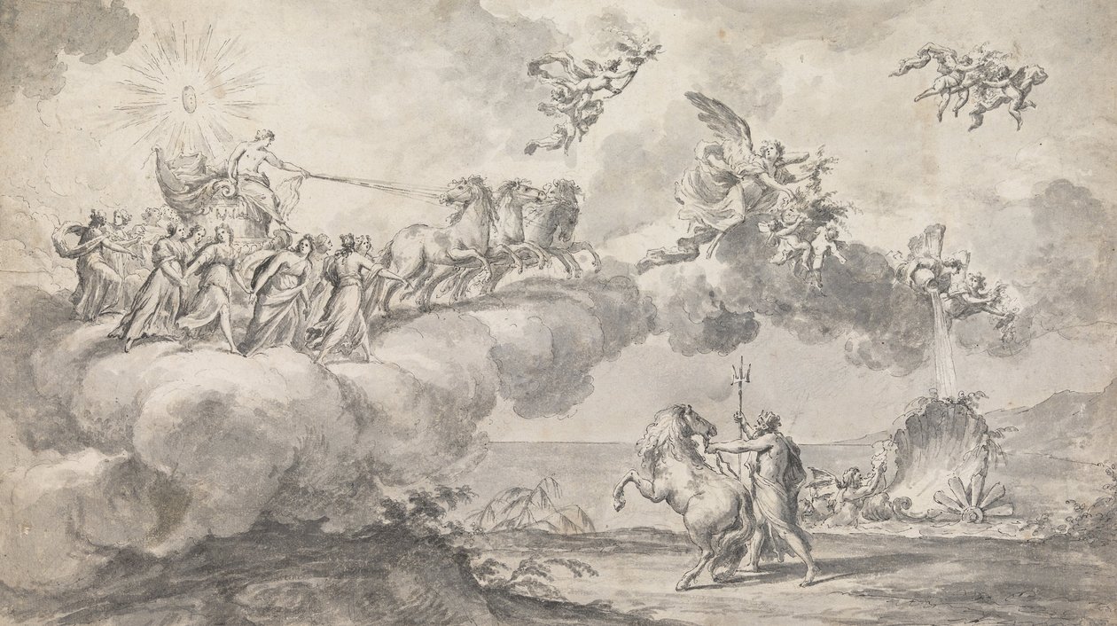 Tapestry Design- Apollo i sin vogn ledet av Aurora av Fedele Fischetti