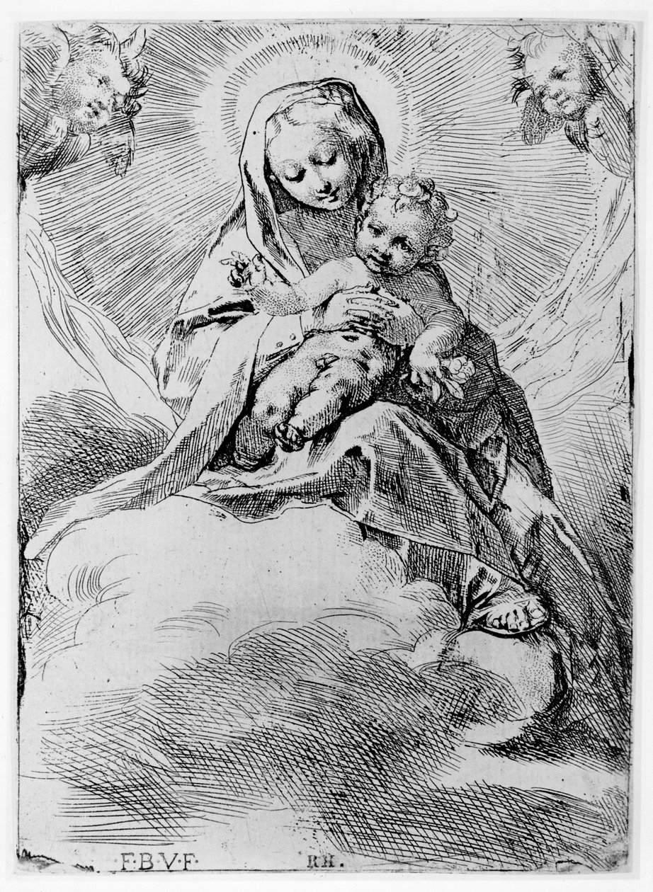 Jomfruen og barnet i skyene av Federico Barocci