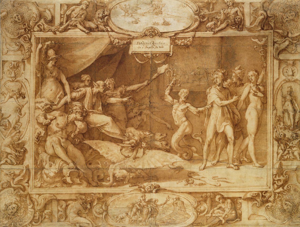 Apollo blir ført på villspor, ca. 1572 (penn og blekk med vask på kalkerpapir over blyant) av Federico Zuccaro