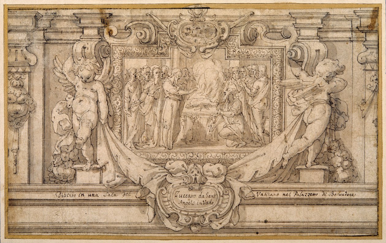 Påsken (penn og brunt blekk med brun vask på hvitt papir) av Federico (studio of) Zuccaro