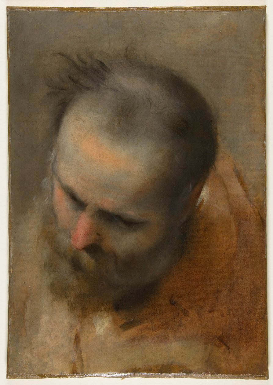 Hode av en skjegget mann som ser ned mot venstre (Nikodemus) av Federico Barocci