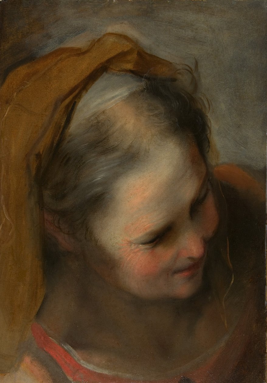 Leder for en gammel kvinne som ser nede til høyre av Federico Barocci