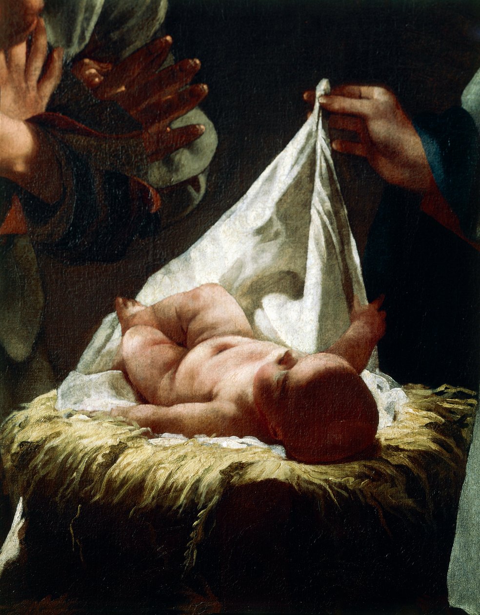 Tilbedelse av gjetere av Federico Bencovich (1677-1753), olje på panel, 233x166 cm, detalj av Federico Bencovich
