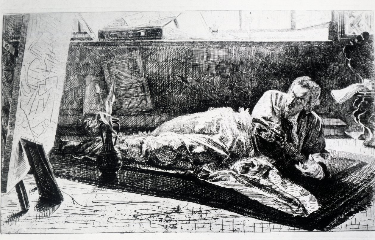 Carthusian eller At the Charterhouse of Pavia (etsing) av Federico Faruffini
