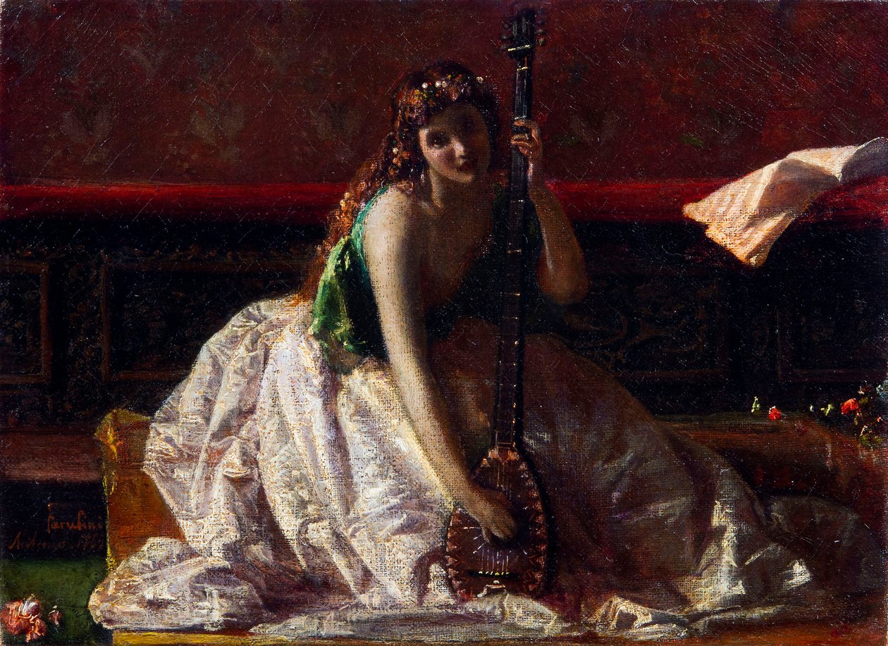 Scapigliatura: Lutespilleren av Faruffini, Federico (1831-1869). Olje på lerret, størrelse: 26x35 av Federico Faruffini
