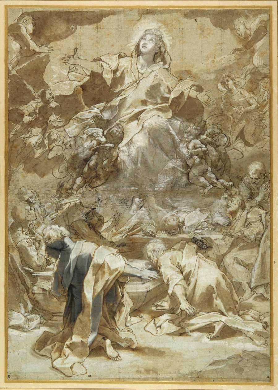 The Assumption of the Virgin (penn og brunt blekk med brune og grå vask) av Federico Fiori Barocci or Baroccio