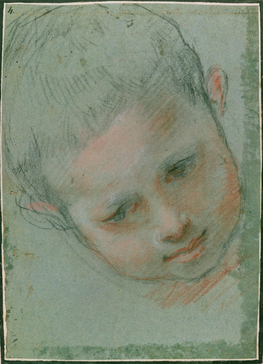 The Head of a Boy, ca. 1586-89 svart, rødt, hvitt og kjøtttonet kritt) av Federico Fiori Barocci or Baroccio