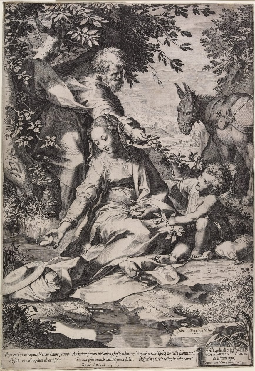The Rest on the Return from Egypt, gravert av Cornelis Cort, 1575 av Federico Fiori Barocci or Baroccio