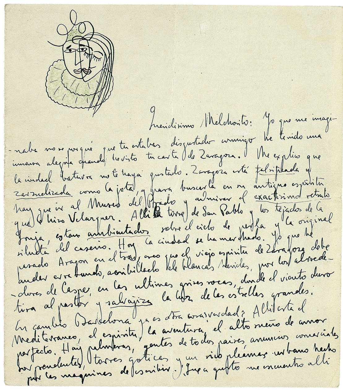 Autografbrev til Melchor Fernandez Almagro, Granada, slutten av januar 1926 av Federico Garcia Lorca