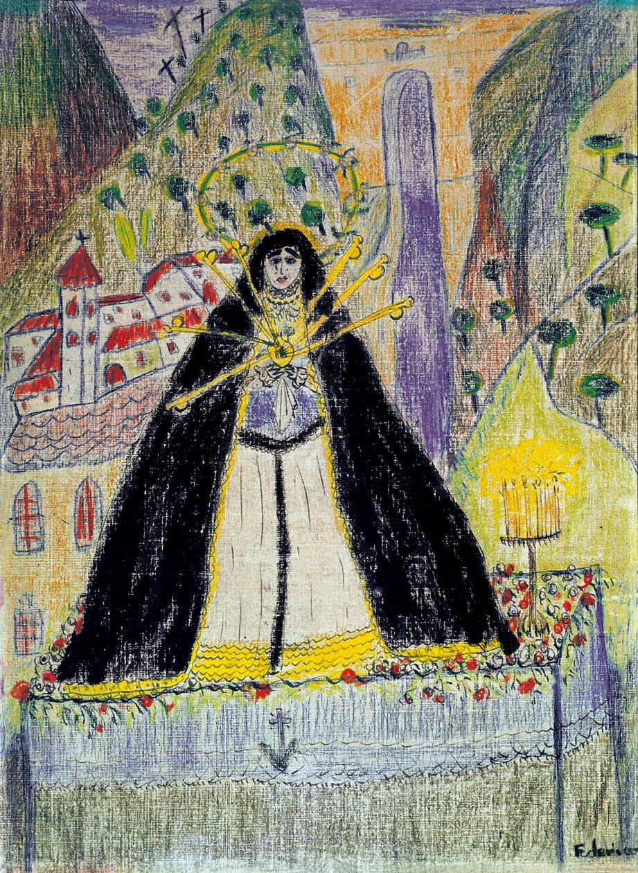 Tegning for "Jomfruen med syv dolker" (Virgen de los siete dolores), 1900-tallet av Federico Garcia Lorca