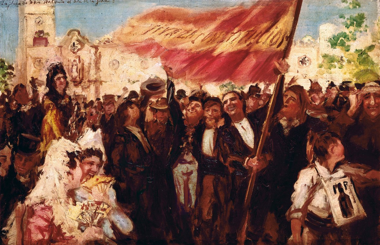 Plaza San Antonio de Cadiz på dagen for eden til grunnloven av 1812 (olje på lerret) av Federico Godoy y Castro