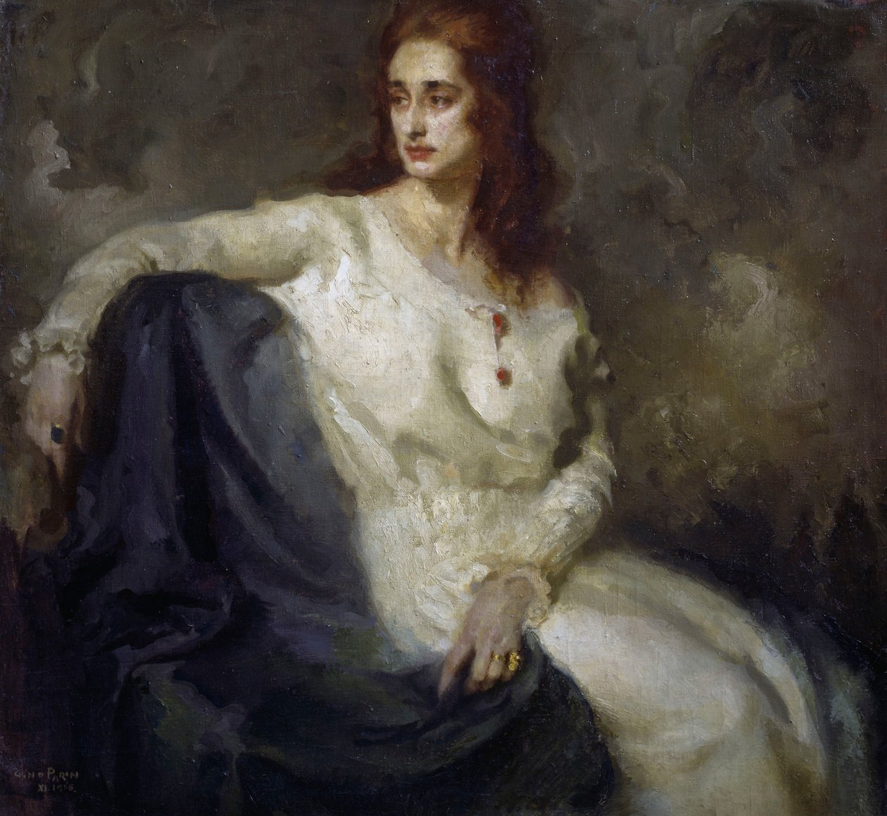 Dame i hvitt (Dama in bianco) 1915 (olje på lerret) av Federico Guglielmo Jehuda Pollack