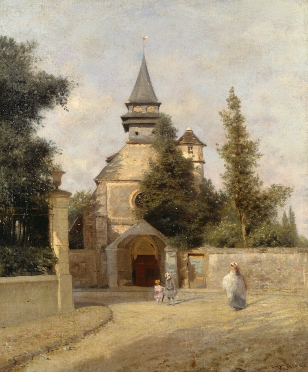 Barn utenfor kirken, av Federico Rossano (1835-1912), olje på lerret, 46,5x38 cm av Federico Rossano