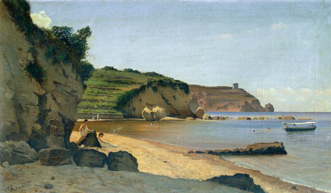 Sørlige marina, av Federico Rossano (1835-1912), olje på lerret, 34x59 cm. av Federico Rossano