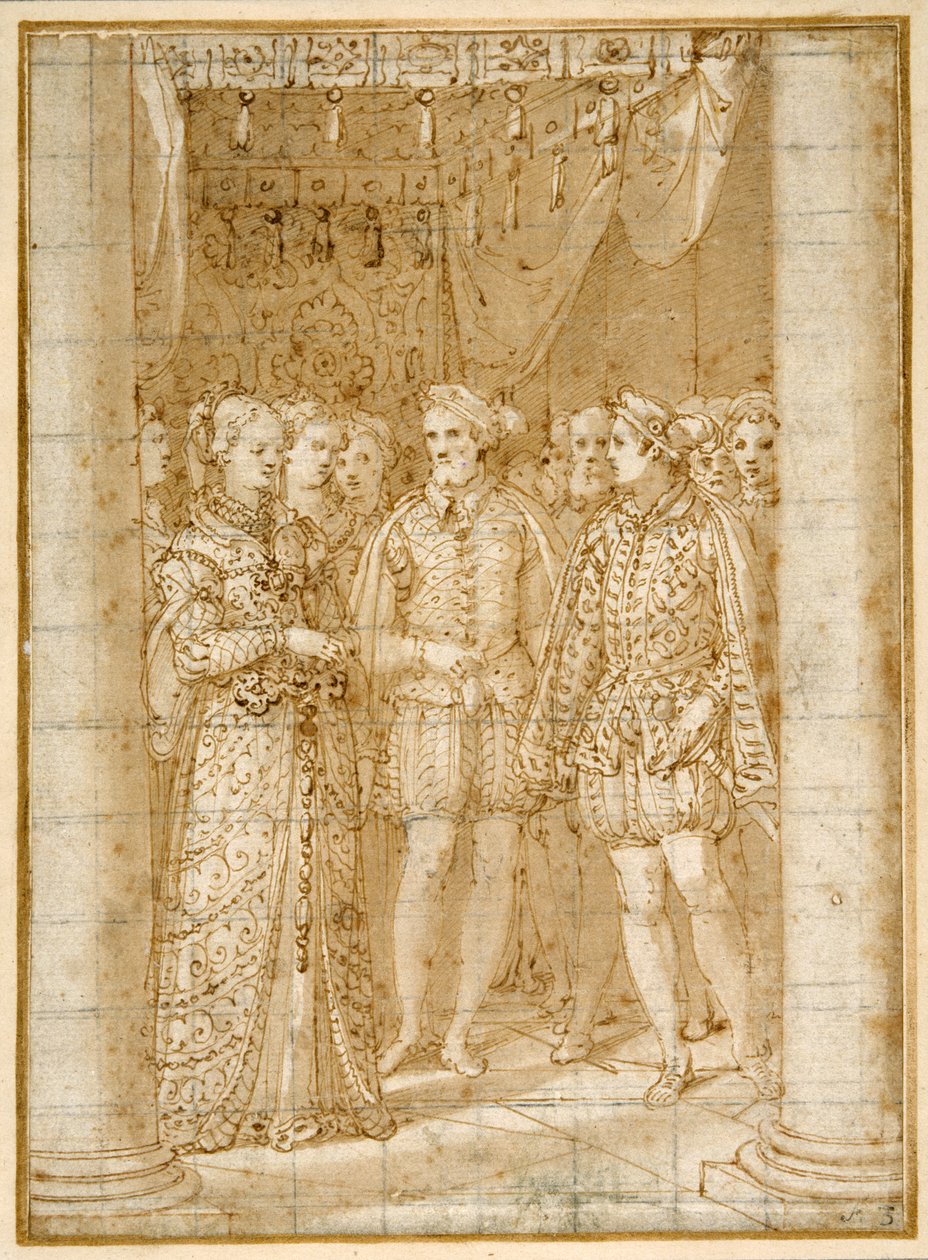 Trolovelse av Ottaviano Farnese til Margaret av Parma, i nærvær av Henri II av Frankrike (penn og blekk på papir) av Federico Zuccaro