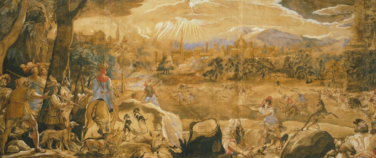 Jaktscene med imaginære Firenze, av Federico Zuccaro (ca. 1540-1609) av Federico Zuccaro