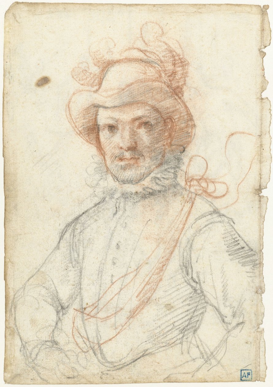 Portrett av en kriger iført en lue med plymer av Federico Zuccaro