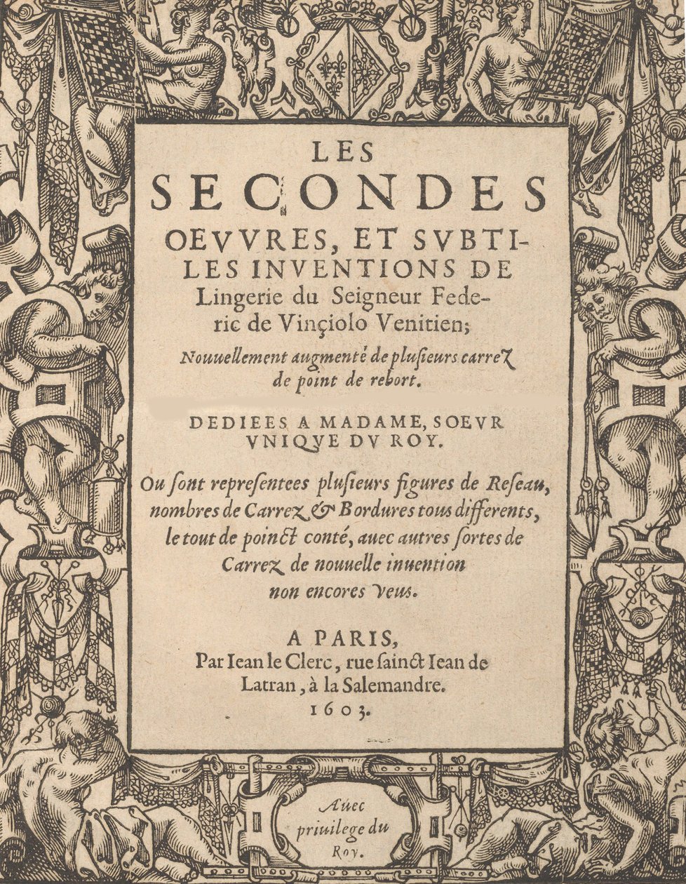 De andre verkene og subtile oppfinnelsene av undertøy av Lord Federic de Vinciolo V..., 1603. av Federico de Vinciolo