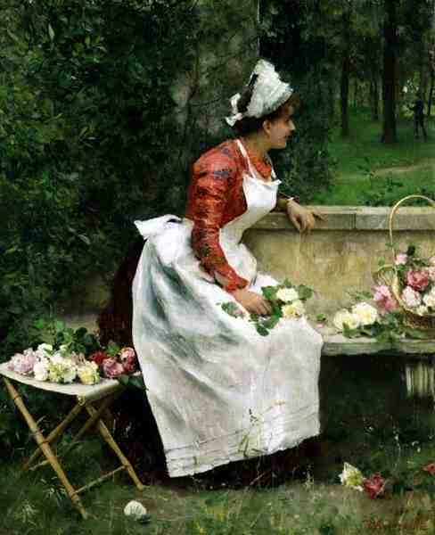 Samler blomster (olje på lerret) av Federigo Andreotti