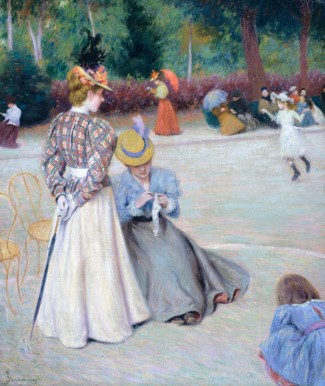 Spill i parken, av Federico Zandomeneghi (1841-1917), olje på lerret, 55,5x45,5 cm av Federigo Zandomeneghi