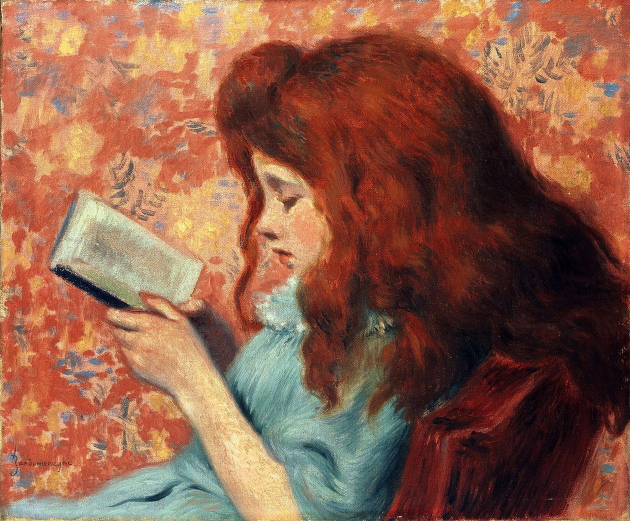 Lille rødhåret jente - Federico Zandomeneghi (1841-1917). Olje på lerret Dimensjon : 38,8x46,3 cm Privat samling av Federigo Zandomeneghi