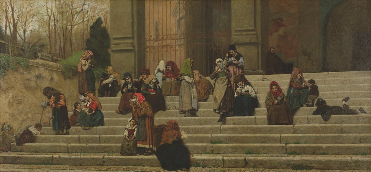 De fattige på trappene til klosteret Ara Coeli i Roma, 1872 av Federigo Zandomeneghi