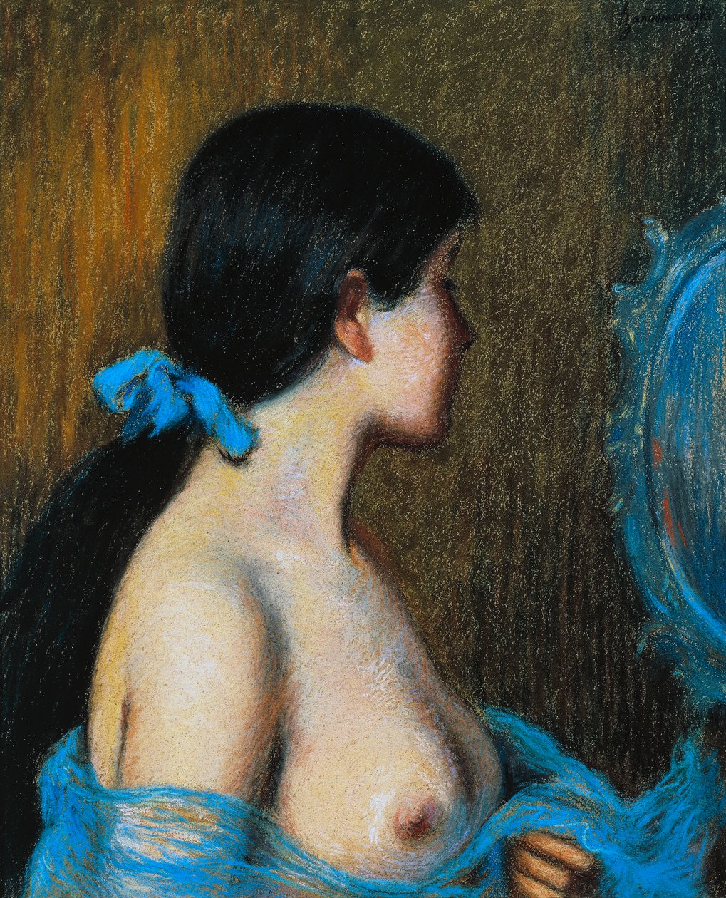 Ung kvinne ved speil, av Federico Zandomeneghi (1841-1917), pastell på papir montert på lerret, 46x38 cm av Federigo Zandomeneghi
