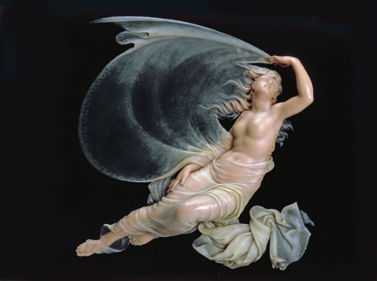 Dushenka in Flight, 1808 (voks på svertet glass) av Fedor Petrovich Tolstoy