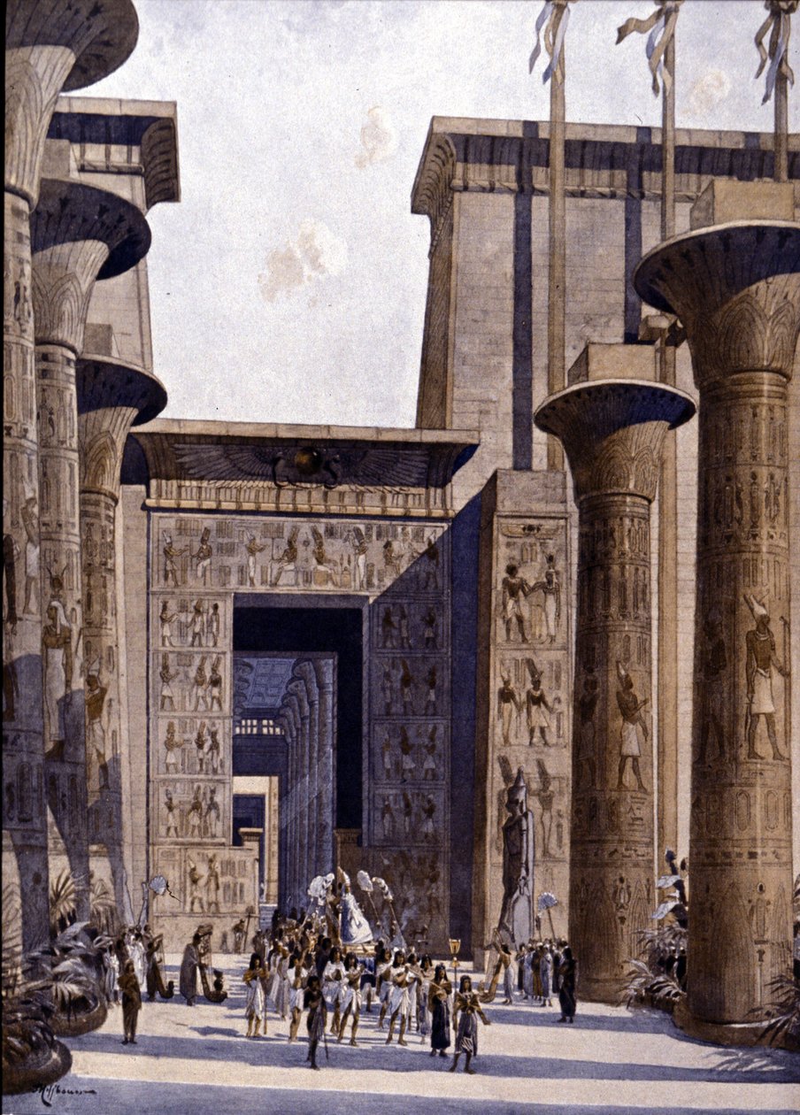 Rekonstituering av Amons tempel. Illustrasjon av F. Hoffebauer. 1800-tallet. av Fedor (1839 1922) Hoffbauer