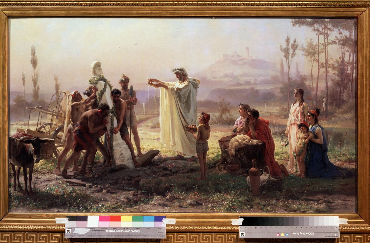 Antikkens Hellas: ""Seremoni til hyllest til guden Hermes"" Maleri av Feodor Andreyevich Bronnikov (1827-1902) 1874 Mål 70x123 cm Statens Tretyakov Gallery Moskva av Fedor Andreevich Bronnikov